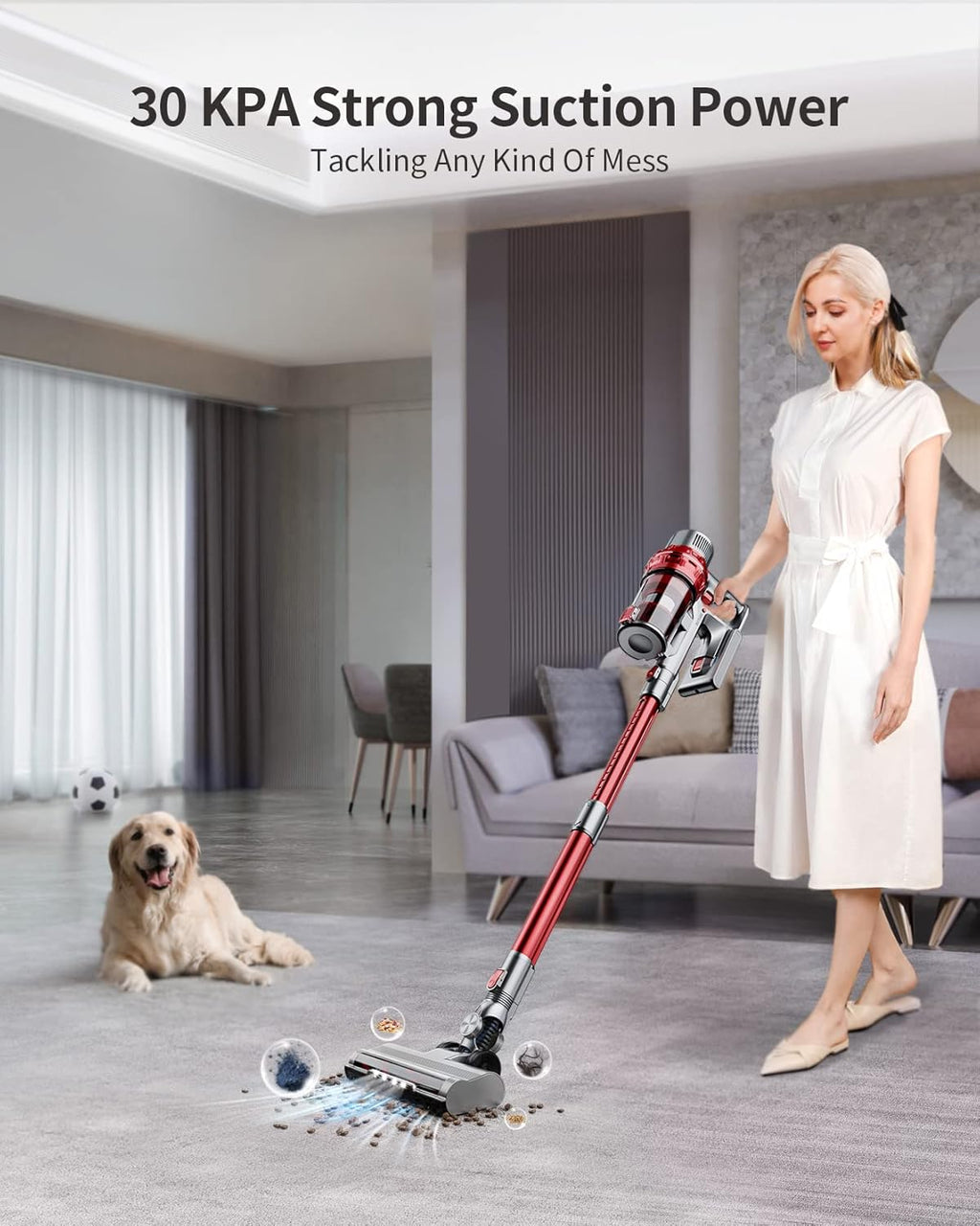 Cordless Stick Vacuum Cleaner with 380W 30KPa, 35min Runtime, Detachable Battery Z8529