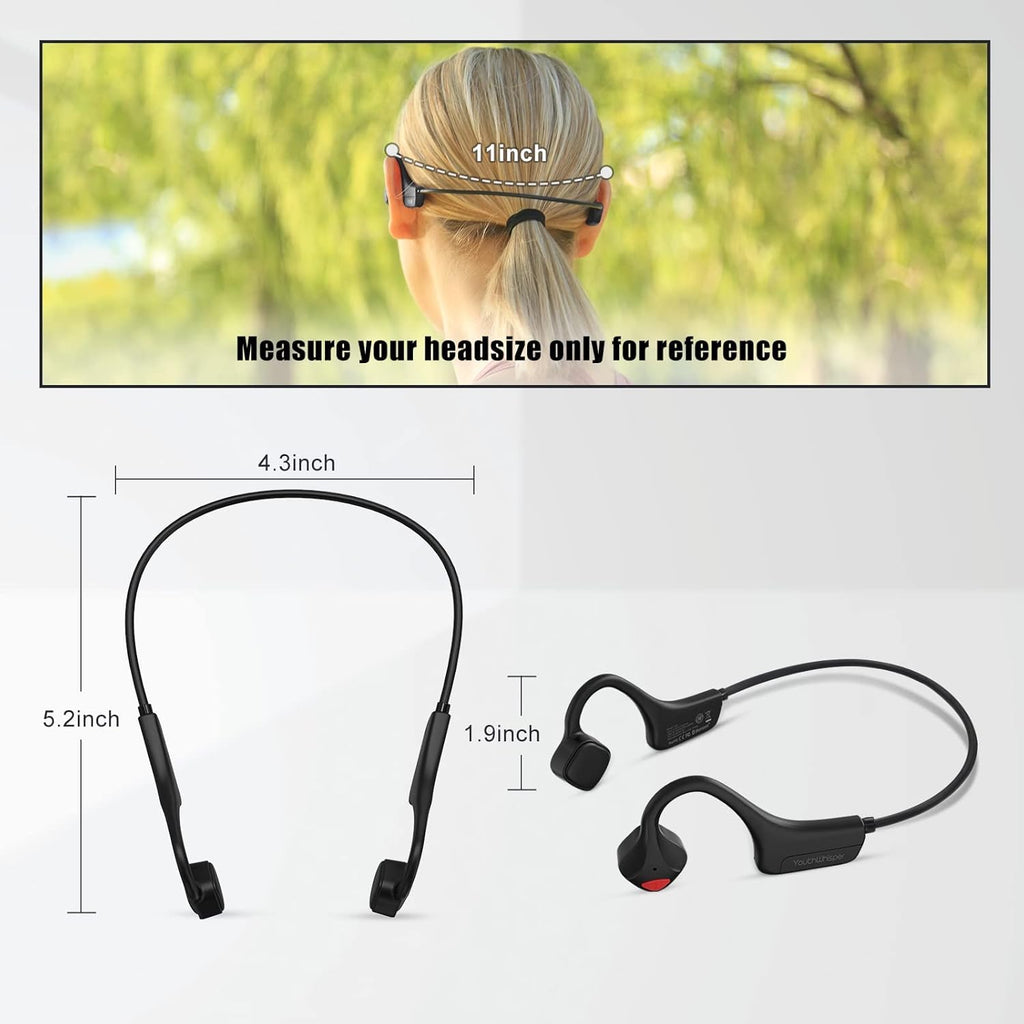 Bone Conduction Headphones Bluetooth 5.0 with Mic, Titanium Lightweight, Open-Ear Wireless Sweatproof, Black J8951