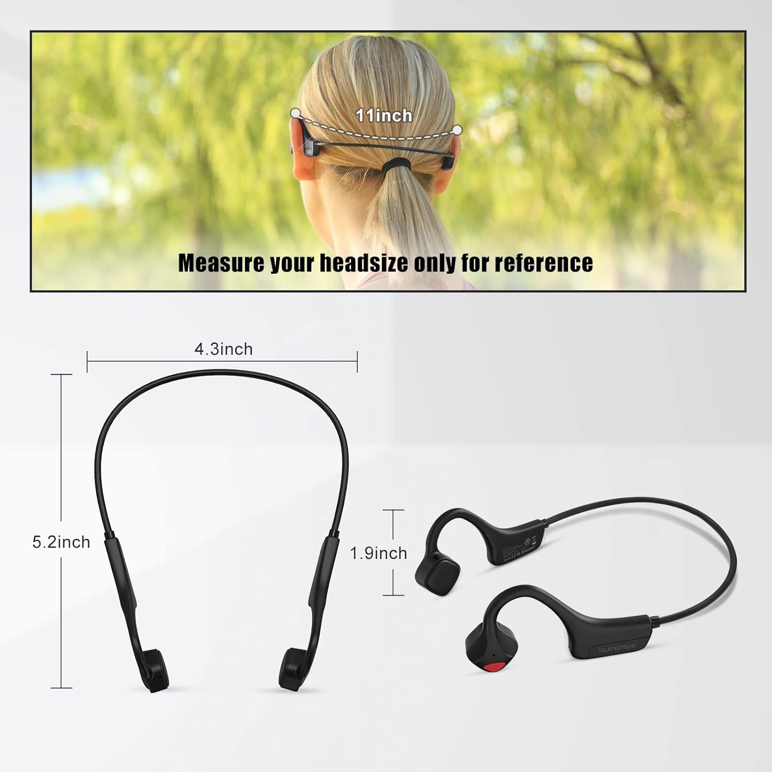 Bone Conduction Headphones Bluetooth 5.0 with Mic, Titanium Lightweight, Open-Ear Wireless Sweatproof, Black J8951