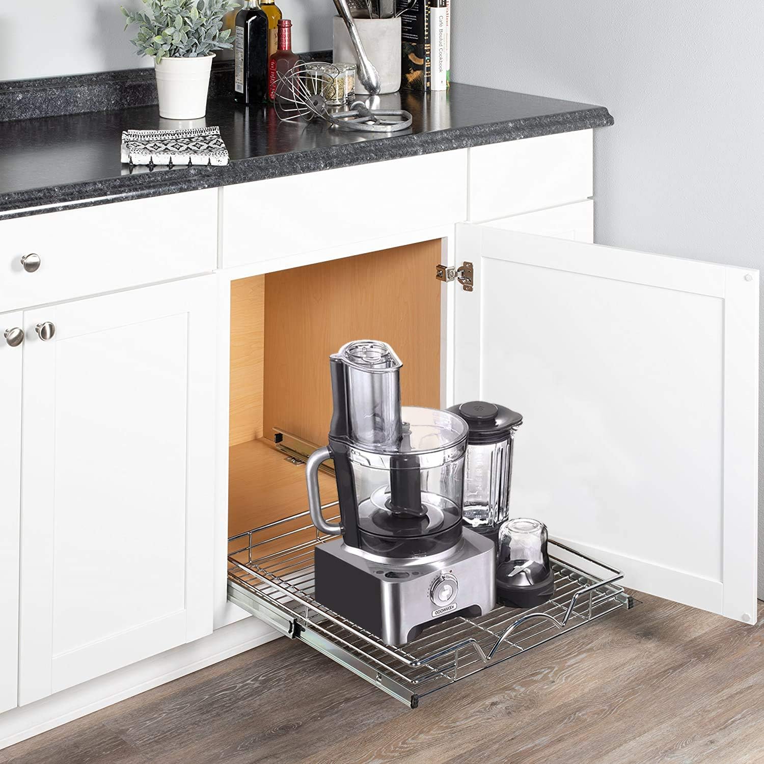 Chrome Finish Wire Frame Pull Out Drawer Cabinet Organizer, Pack of 2 A809888
