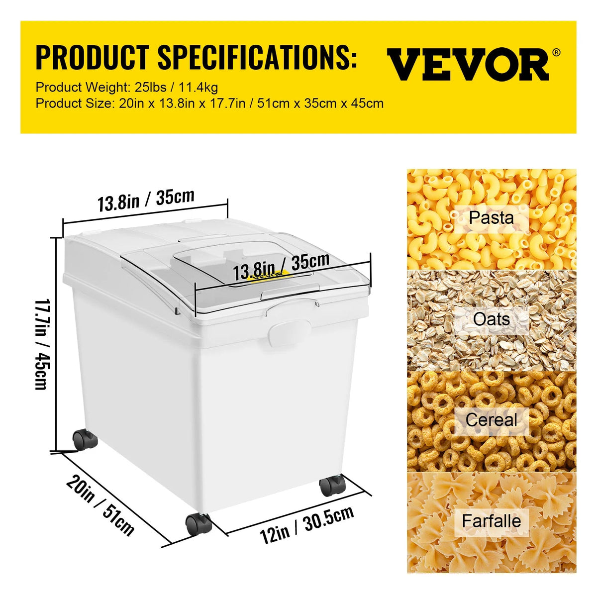 10.5 Gallons PP Ingredient Storage Bin with Scoop and Sliding Lid, 3 Pcs/Set W2870