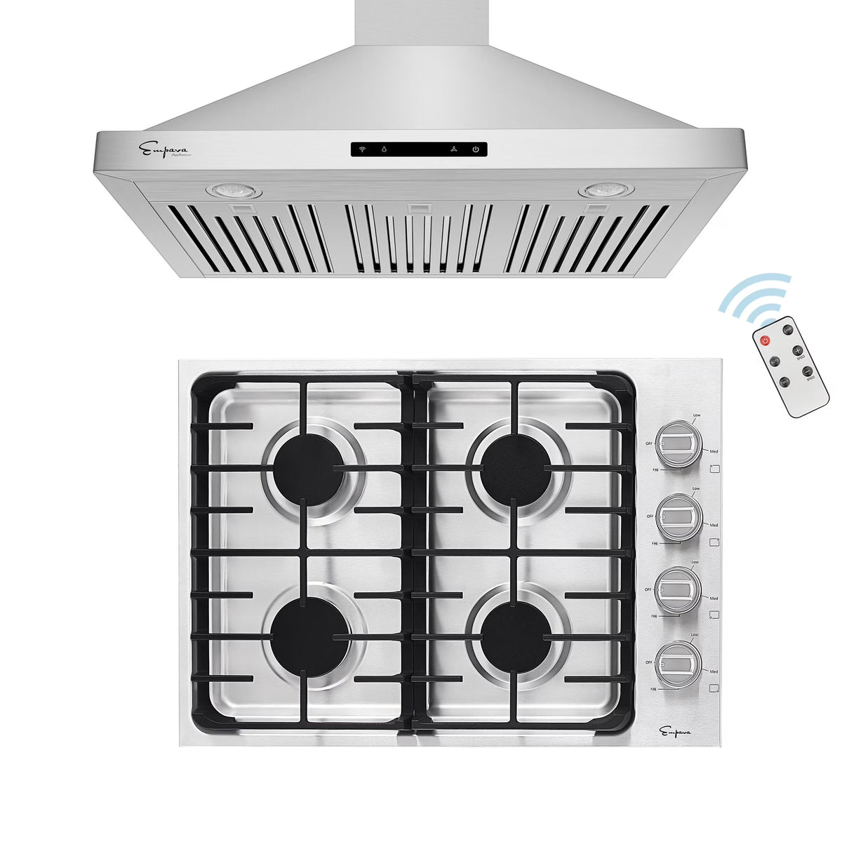 30" Gas Cooktop and 36" Wall Mount Range Hood H3407