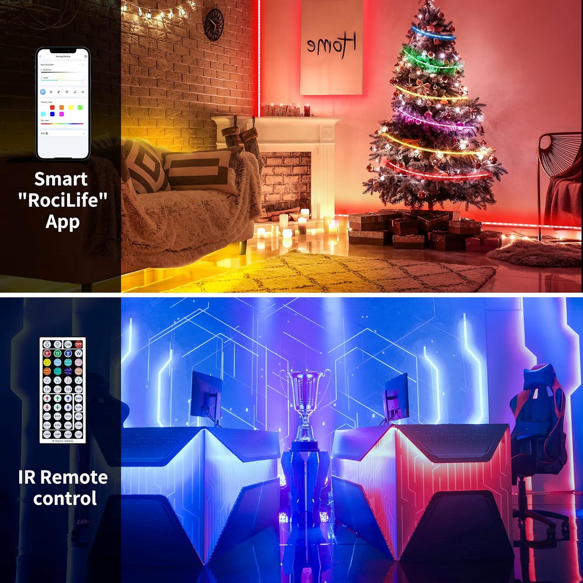 200ft RGB LED Strip Lights with Remote Control, Pack of 2 B7886