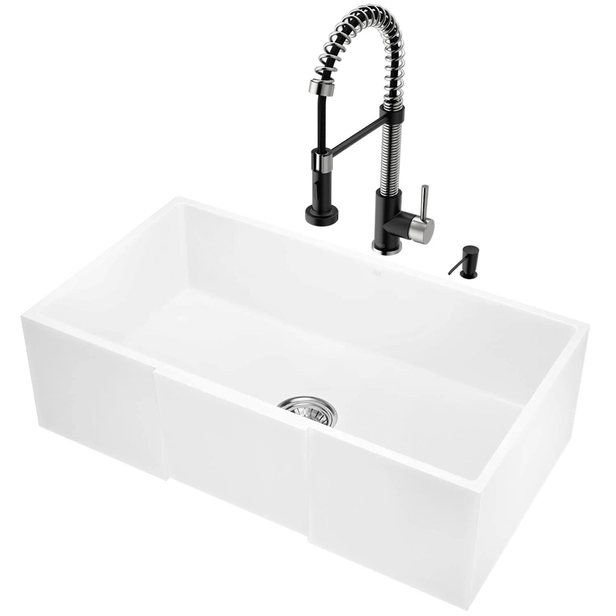 33 inch Matte Stone Farmhouse Apron Kitchen Sink Set with Stainless Steel Faucet L722399