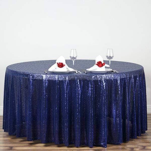 120 inch Sequin Round Tablecloth, Blue T7633