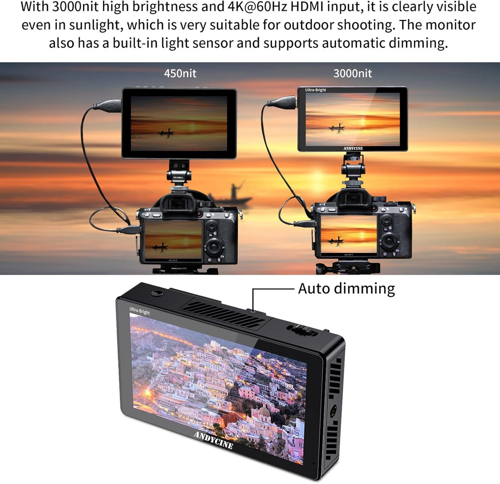 5.5 Inch 3000nit Touch Screen On-Camera Field Monitor with F970 External Power 4K HDMI Input Output R2775
