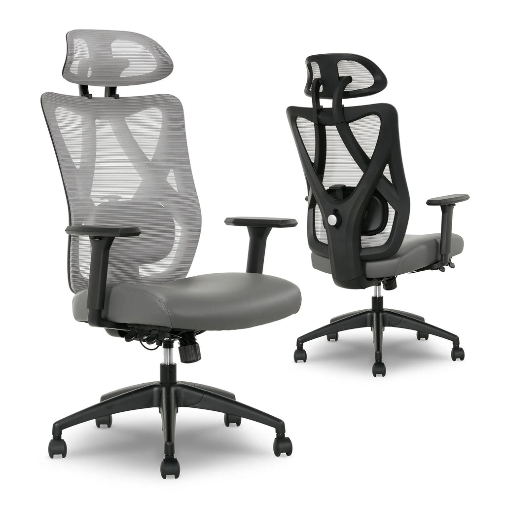 Ergonomic Mesh/Vegan Leather High-Back Task Chair, Gray/Black B580