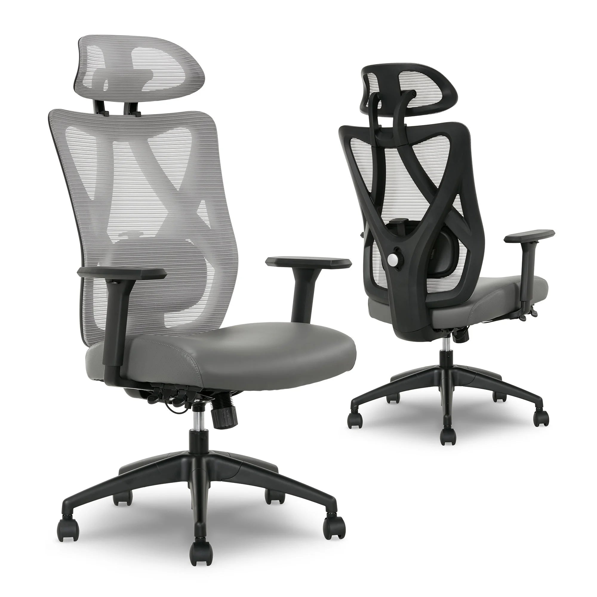 Ergonomic Mesh/Vegan Leather High-Back Task Chair, Gray/Black B580