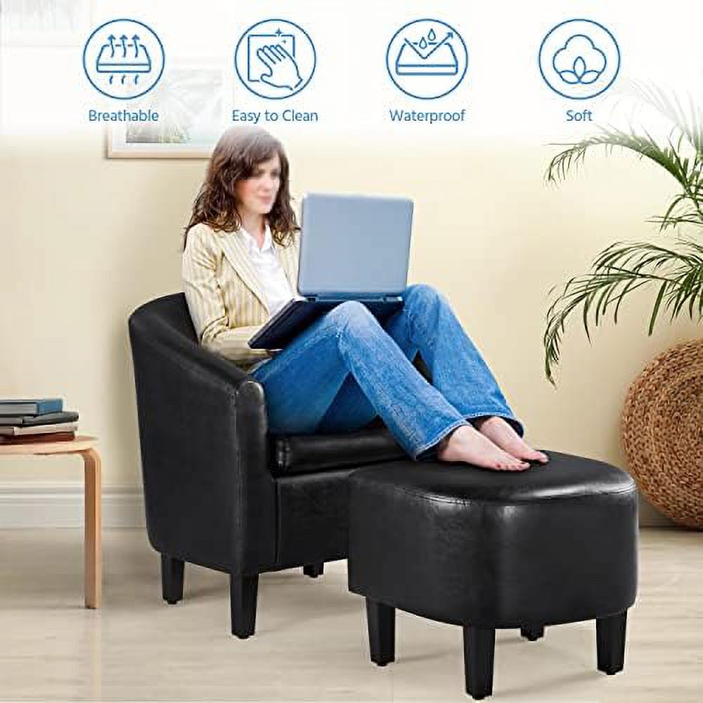 Bla PU Leather Barrel Accent Chair with Ottoman Set of 2 P8465