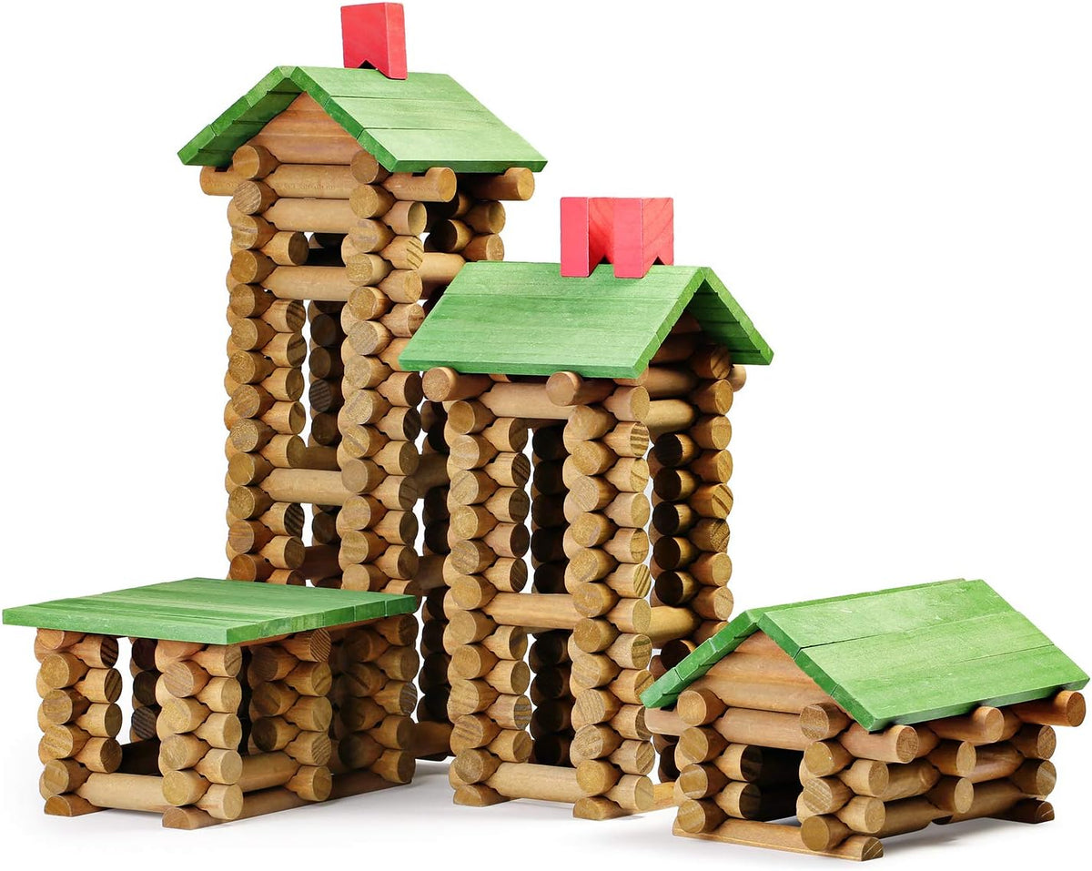 450 PCS Wooden Log Cabin Building House Toy with Colorful Wood Logs Blocks O576