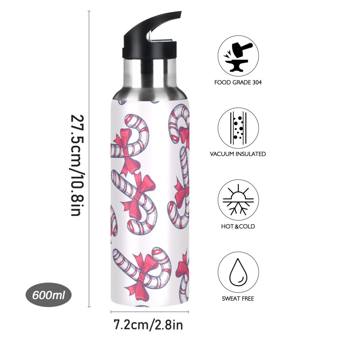 Pink Stainless Steel Insulated Water Bottle with Straw Lid K68338