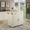 White Kitchen Cart with Solid Wood Top T589