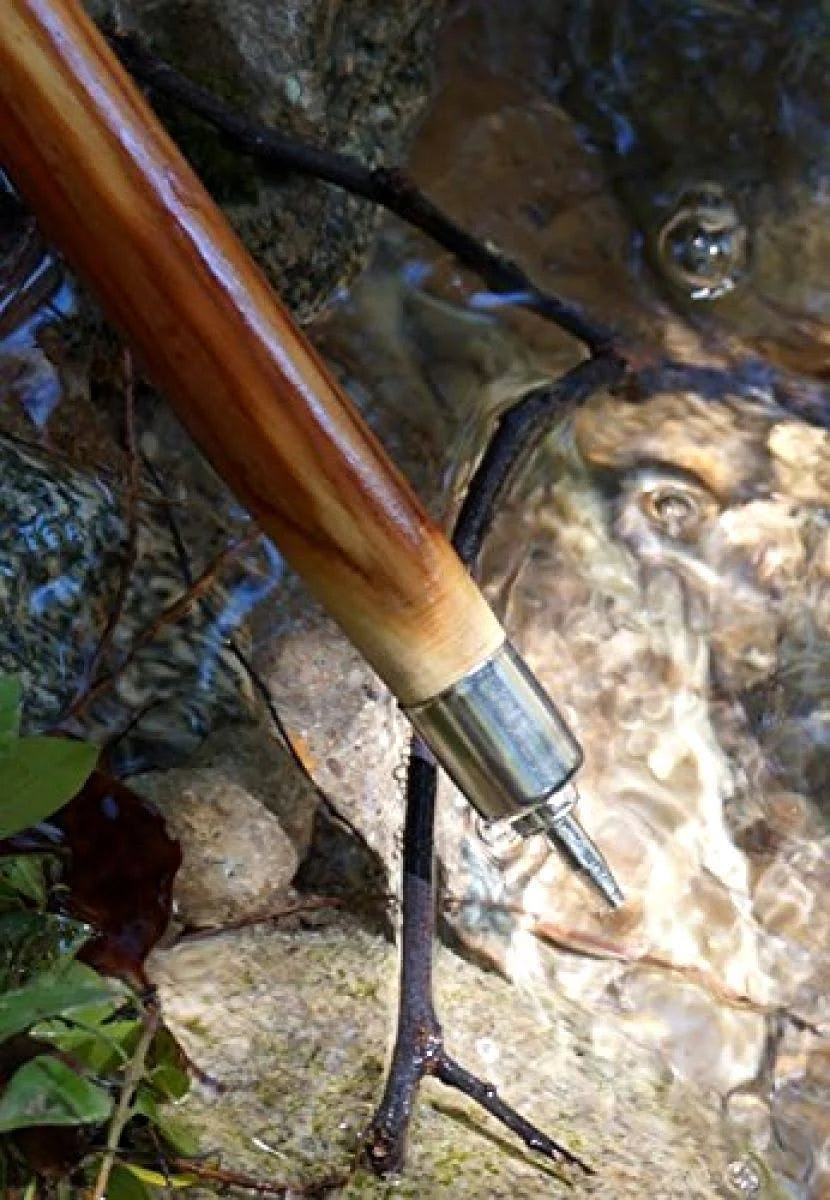 Natural Wood Walking Stick with Root Head, Carved Hand Grip, Steel X468644