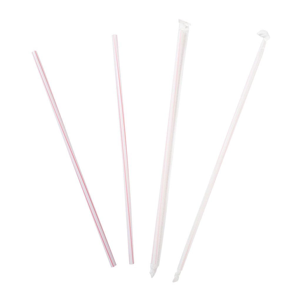 White with Red Swirl Stripes Paper Wrapped Straws E3420