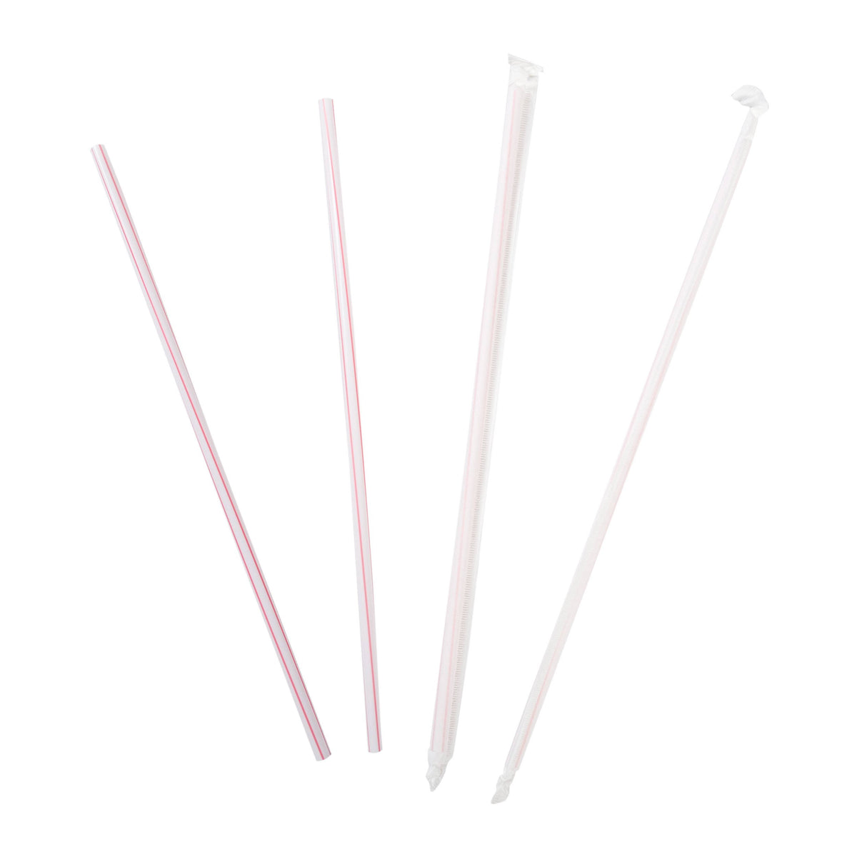 White with Red Swirl Stripes Paper Wrapped Straws E3420