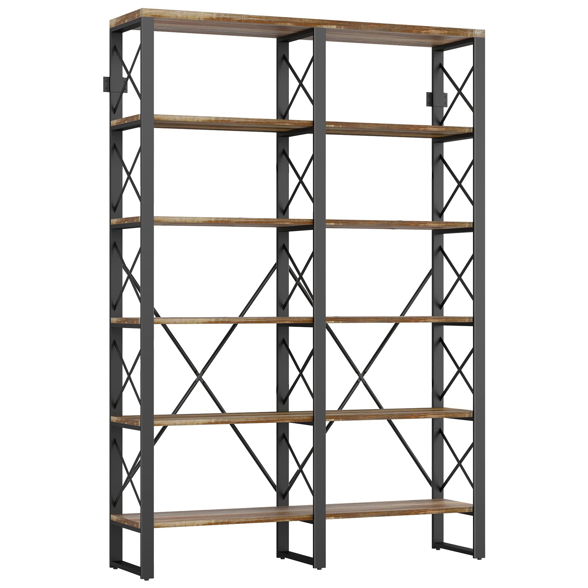 Industrial Bookshelf Double Wide 6-Tier Open Bookcase V53760