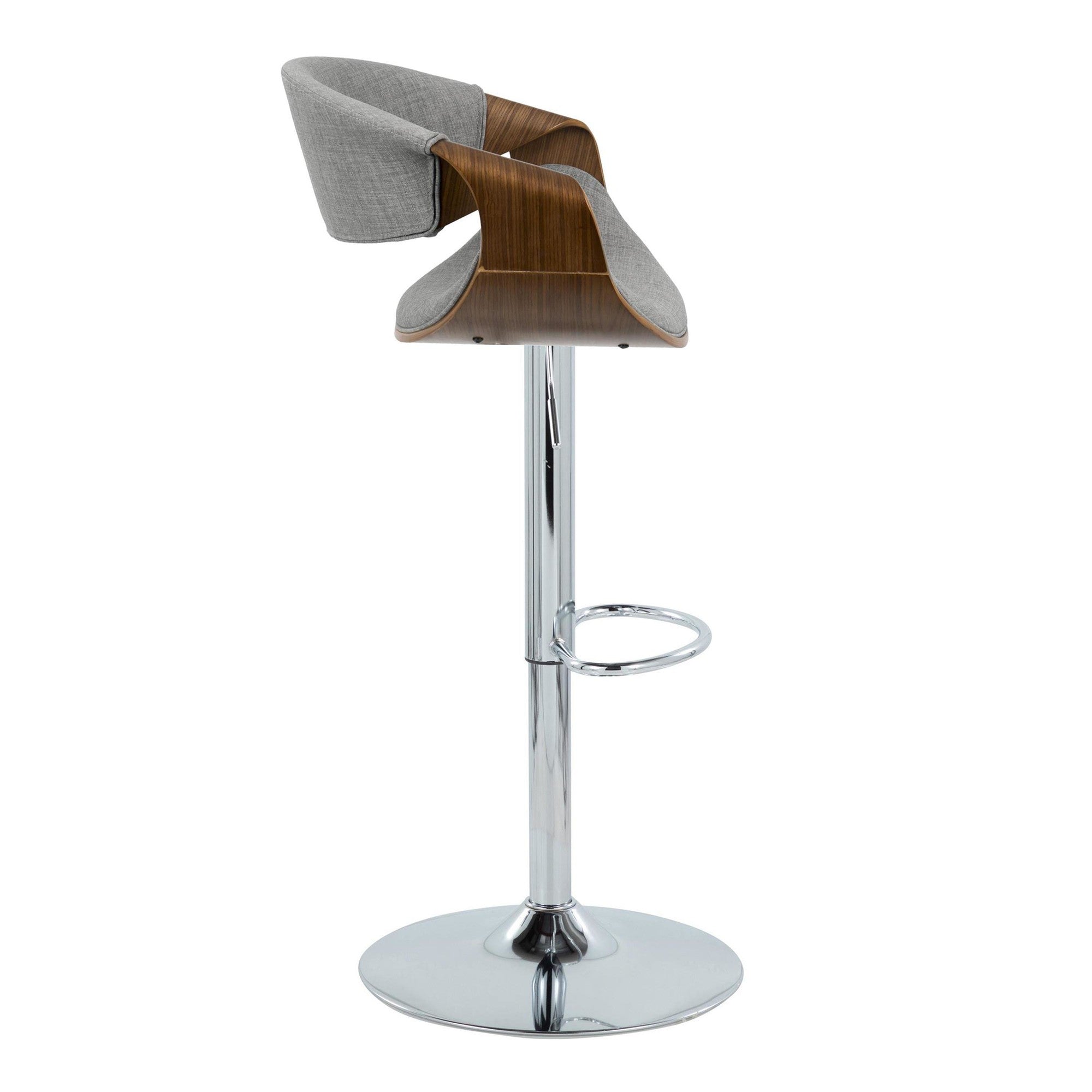 Walnut Wood Light Grey Fabric Adjustable Swivel Barstool Set of 2 B79767