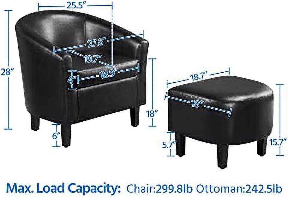 Bla PU Leather Barrel Accent Chair with Ottoman Set of 2 P8465