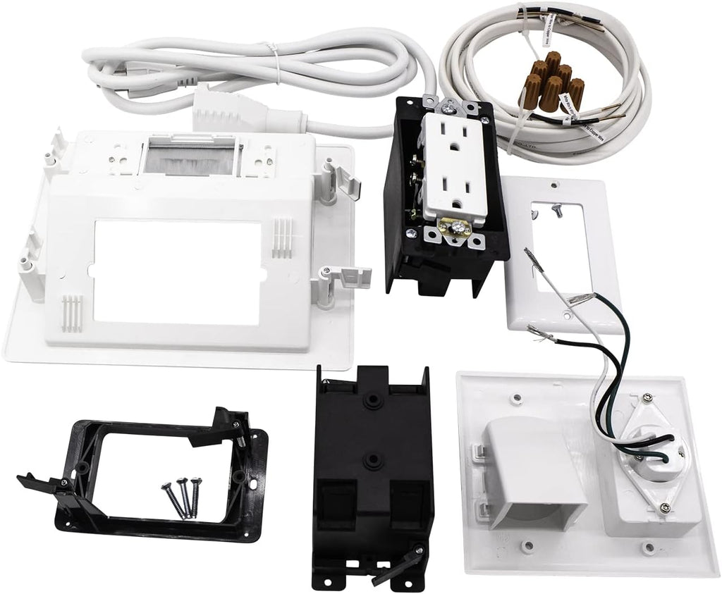 125V Wall Mount TV Power Outlet with Brush Wall Plate, Pack of 2 B78774