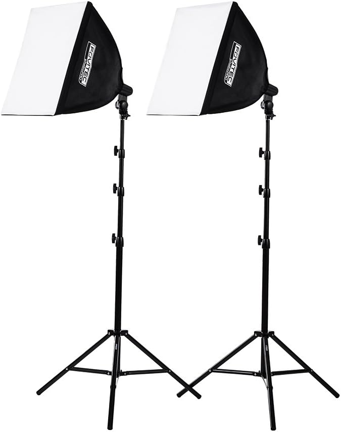 2-Light Fluorescent Studio Lighting Kit with 20"x20" Softboxes, 105W Bulbs & Light Stands B28488