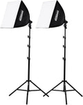 2-Light Fluorescent Studio Lighting Kit with 20"x20" Softboxes, 105W Bulbs & Light Stands B28488