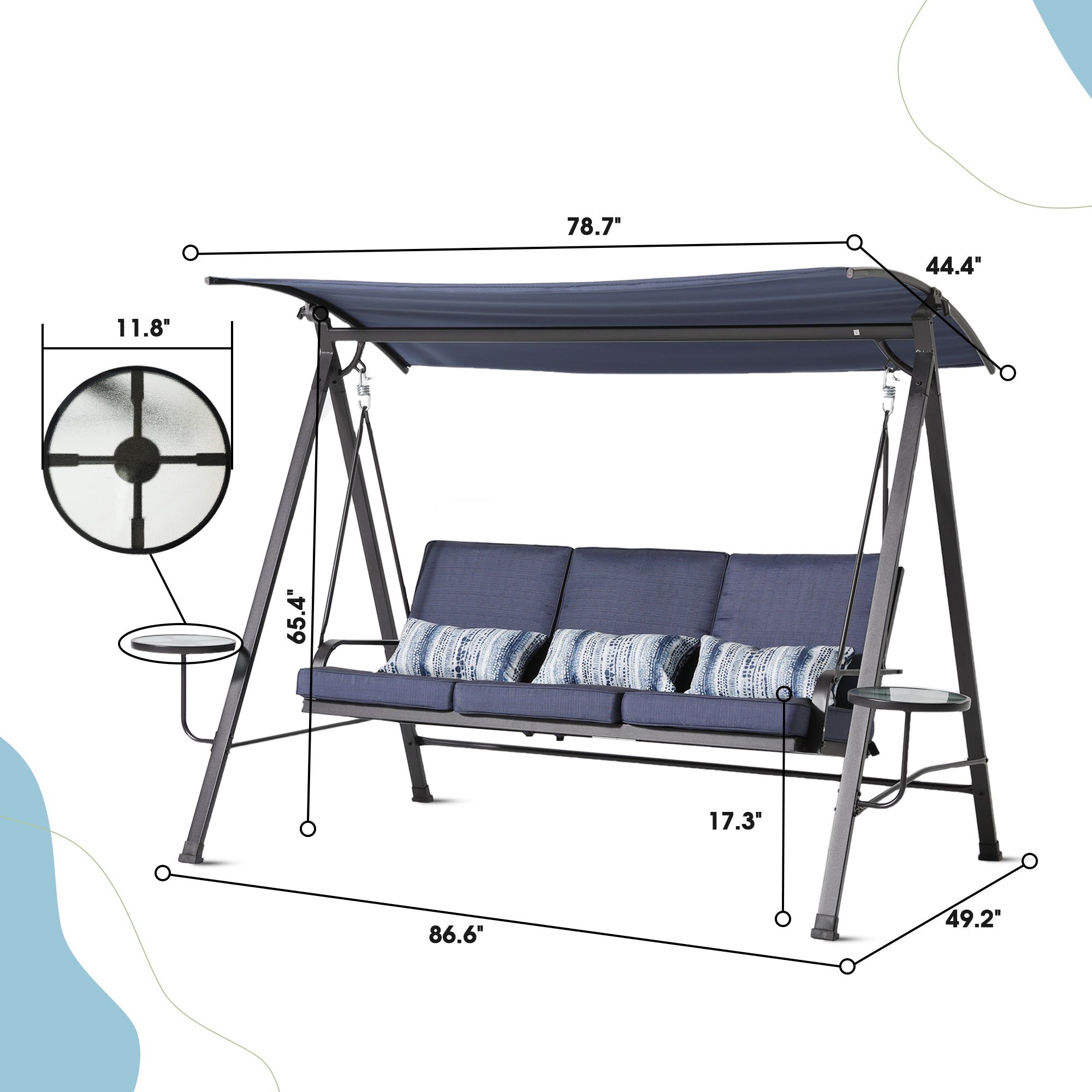 Blue Steel 3-seater Porch Swing with Canopy E414652