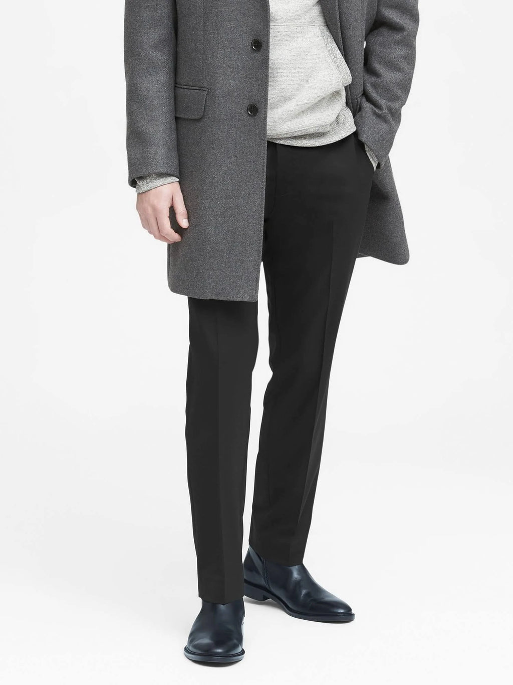 Slim Solid Italian Wool Suit Pant Black 27W 30L E68697