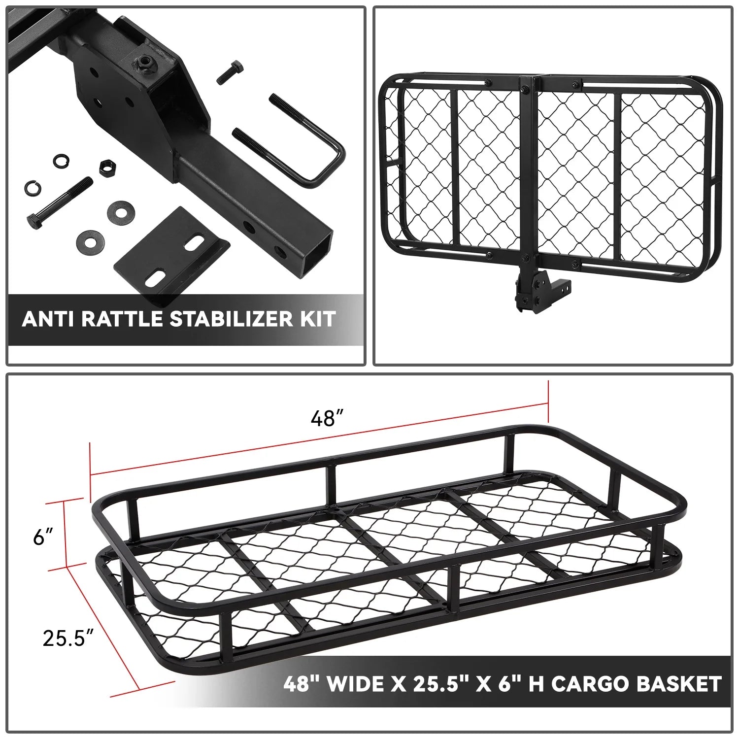 Foldable Rear Cargo Carrier Basket for 2" Receiver Tow Hitch T818