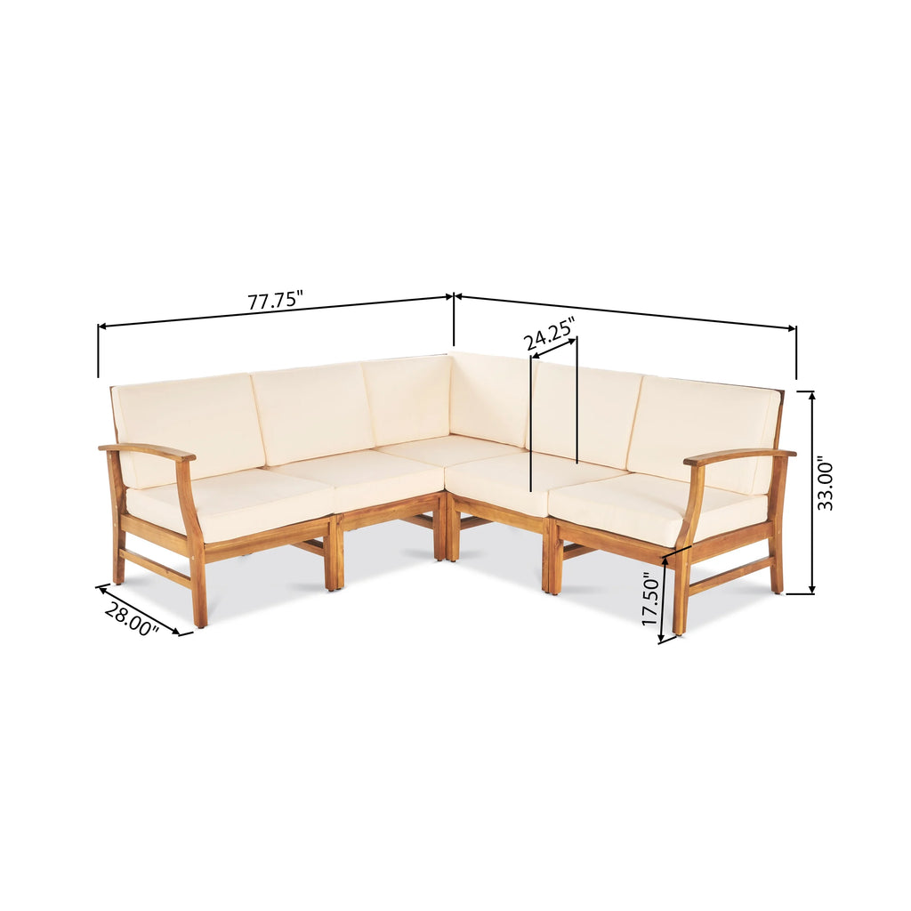 6 Piece Outdoor Acacia Wood Chat Set with Cushions, Teak Finish, Cream X652