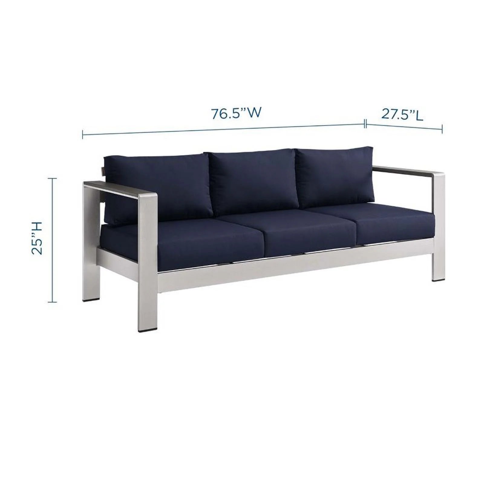 Aluminum Patio Sofa in Silver Navy Y12088