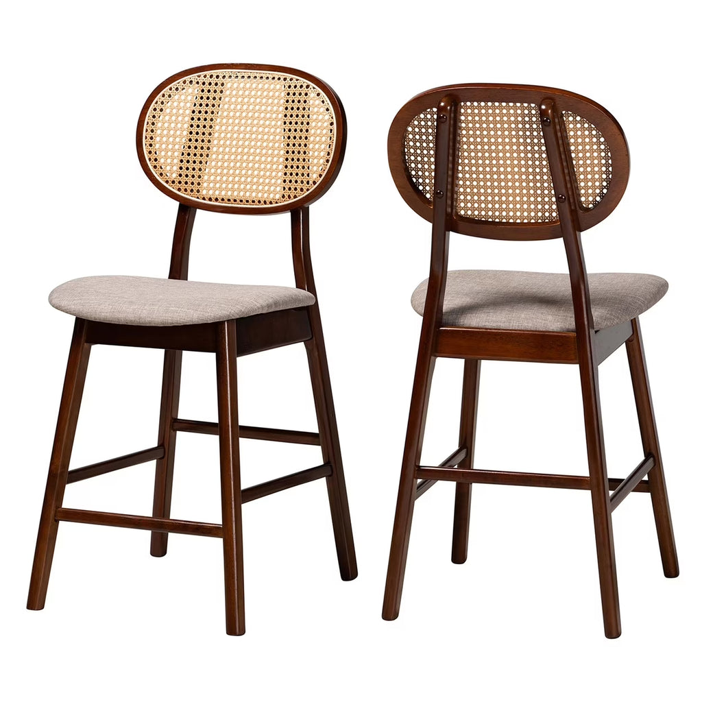 Grey Fabric and Walnut Brown Finished Wood 2-Piece Counter Stool Set L795
