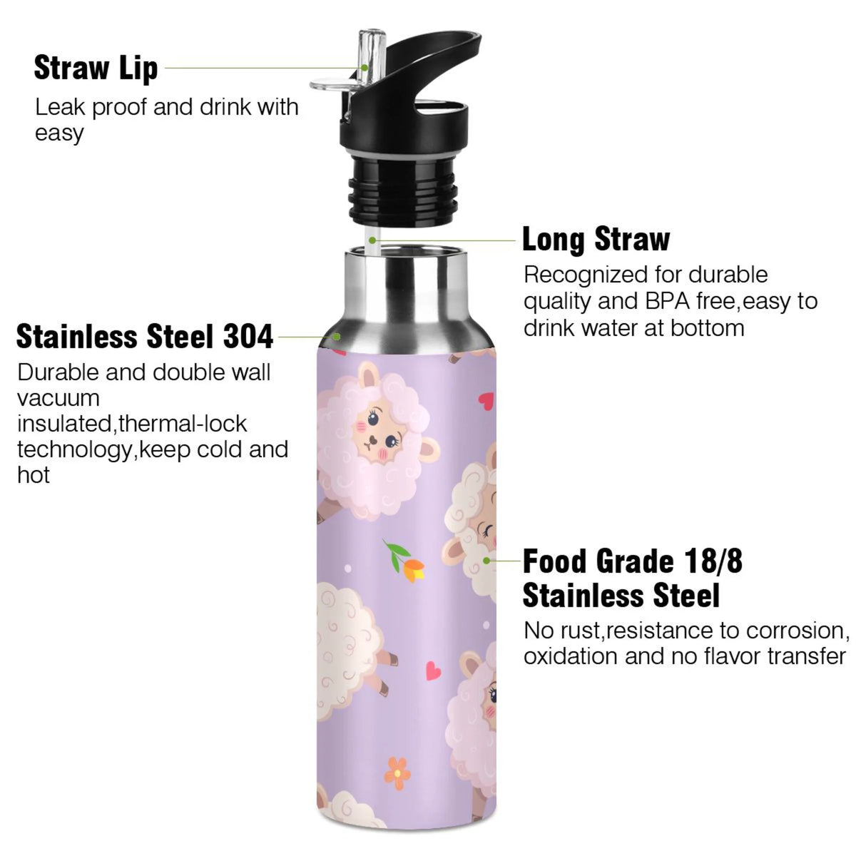 Stainless Steel Insulated Water Bottle with Straw Lid G9682