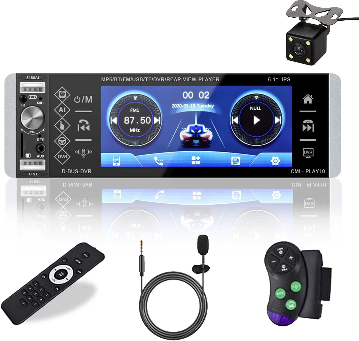 5.1” Touch Screen Bluetooth Car Stereo with Backup Camera E726