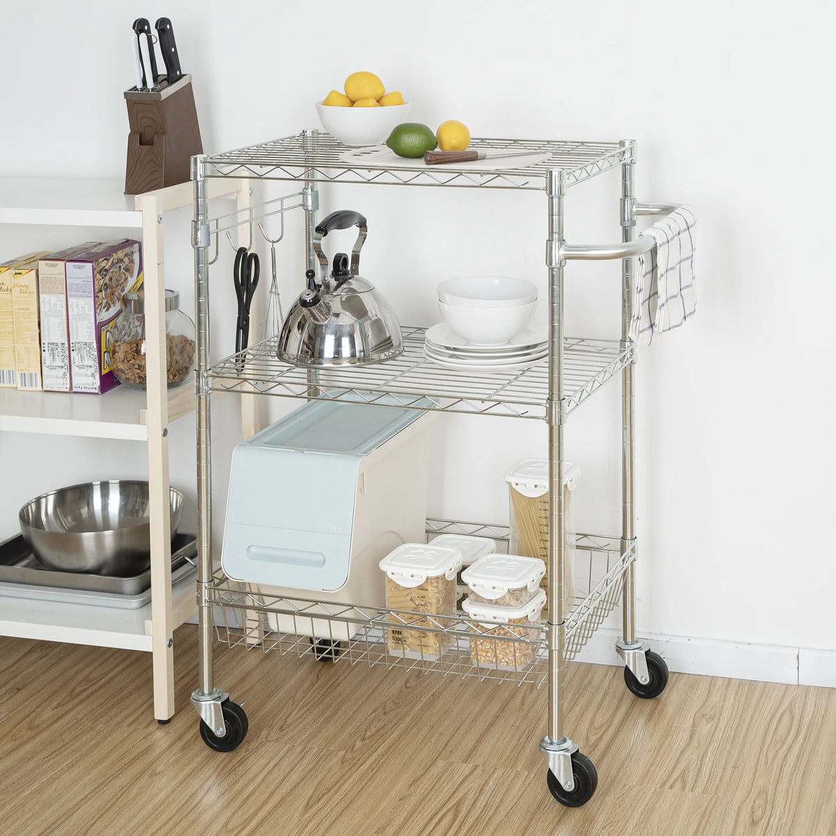 3-Tier Chrome Rolling Cart Q895663