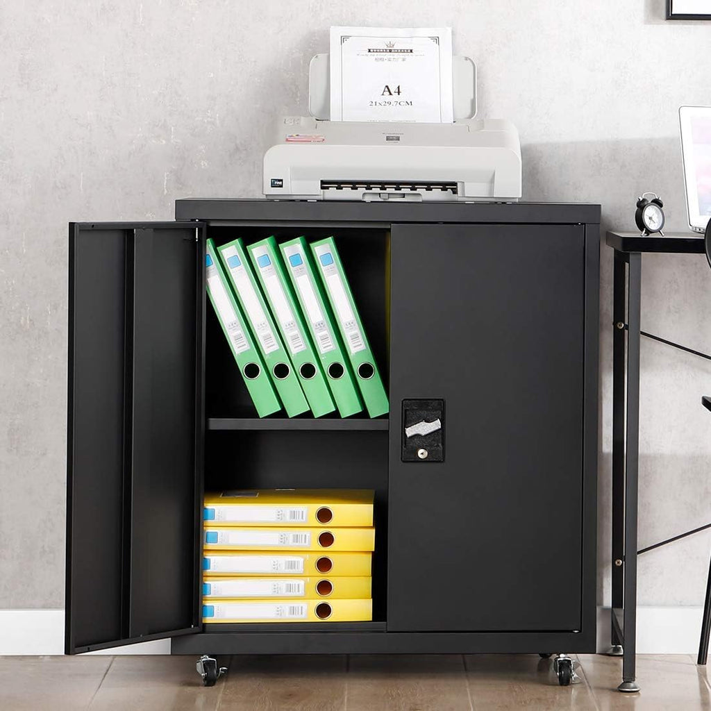 Metal Storage Cabinet with Locking Doors and 1 Adjustable Shelves, Black S309