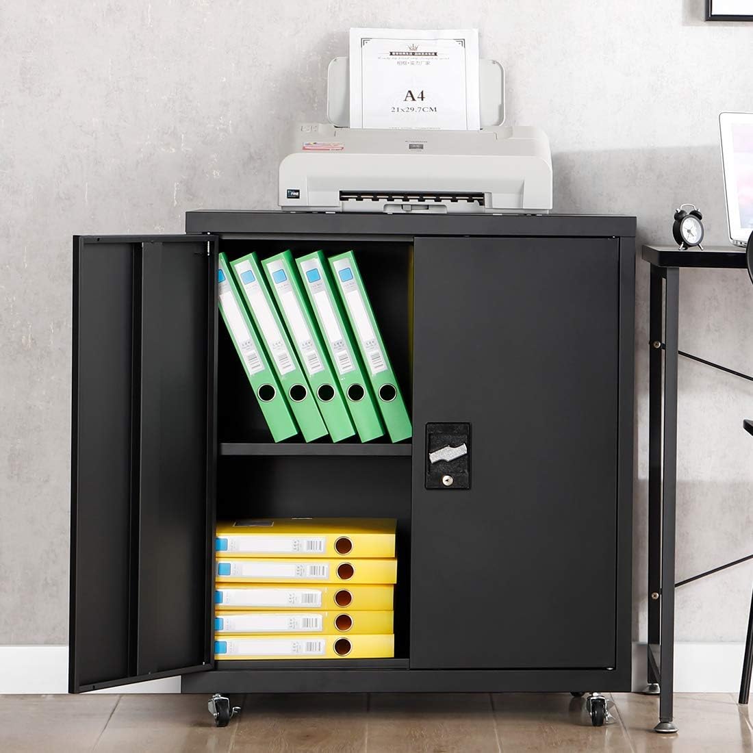 Metal Storage Cabinet with Locking Doors and 1 Adjustable Shelves, Black S309