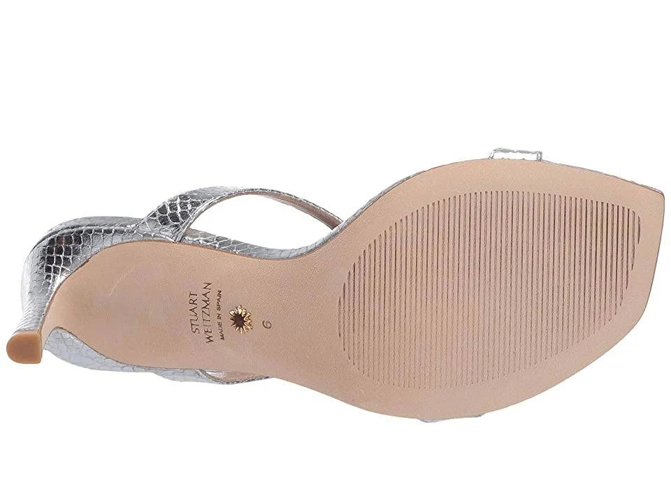 Silver Metallic Snake Embossed Leather Shoes W8976