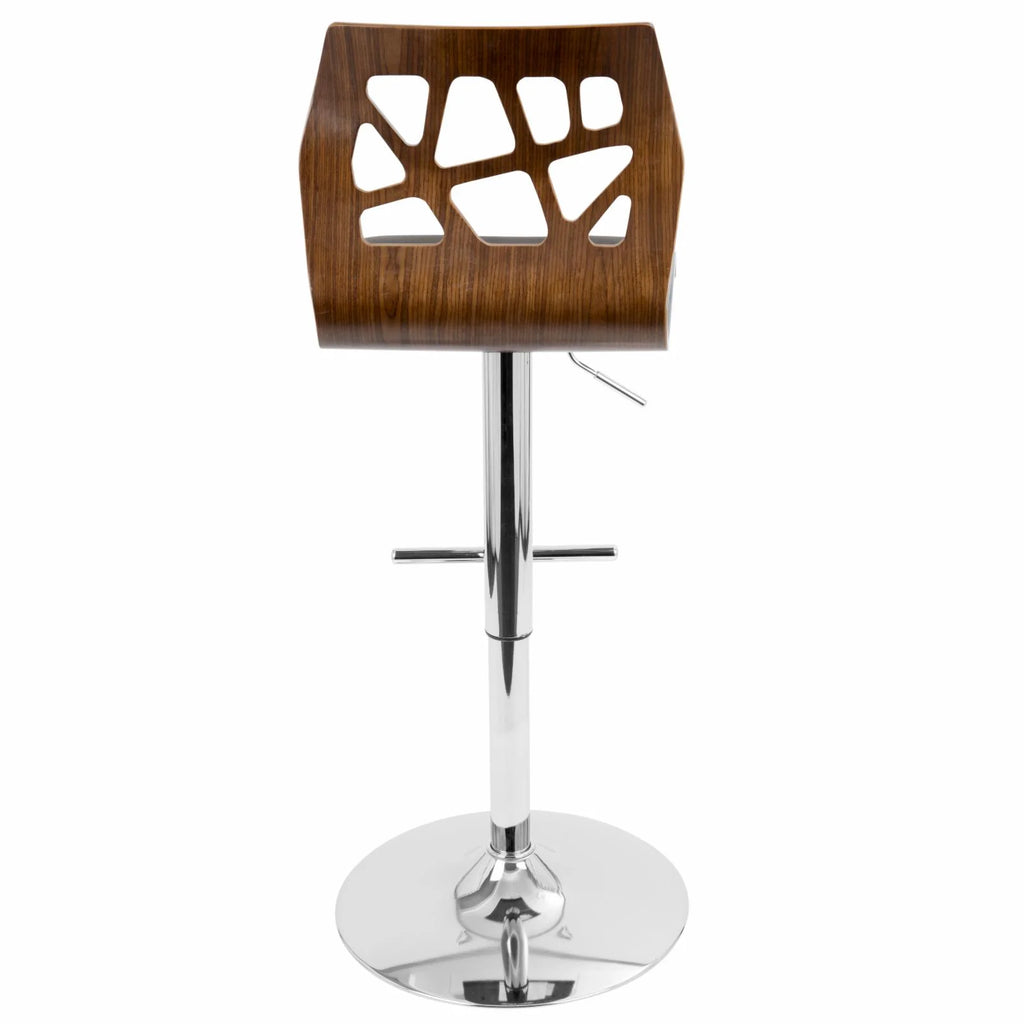 Set Of 2 Swivel Barstool In Chrome, Walnut Wood And Black Faux Leather S34976