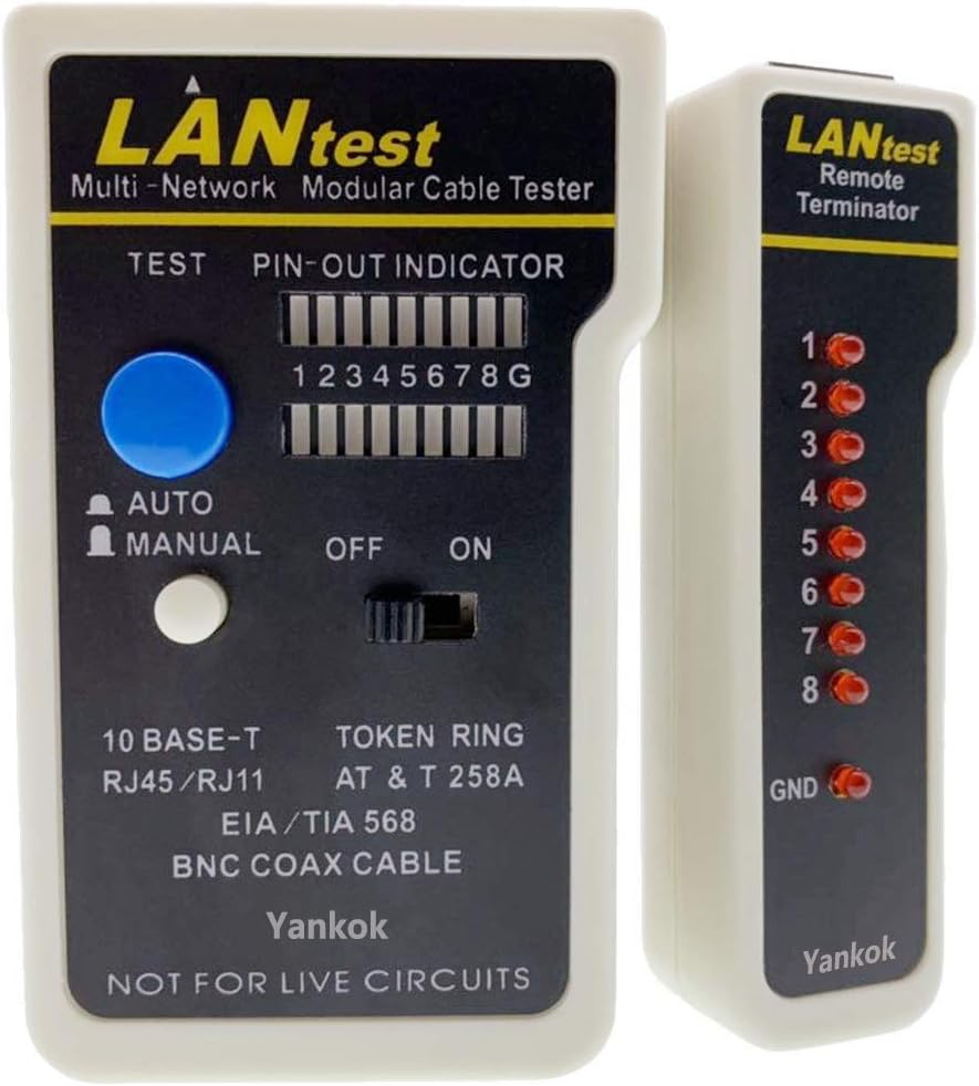 Network Cable Tester for RJ11/RJ12/RJ45 Modular Cables with 2x RJ-45-to-BNC Adapter G311570