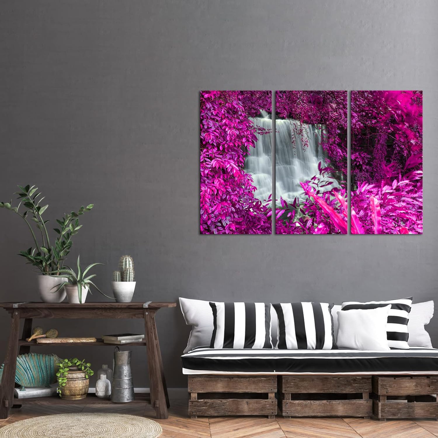 Black White and Purple Canvas Wall Art 16x32inchx3pcs C29952