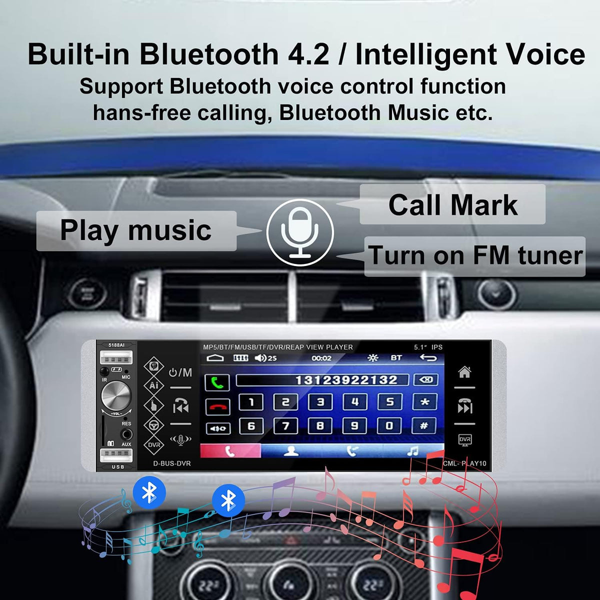 5.1” Touch Screen Bluetooth Car Stereo with Backup Camera E726