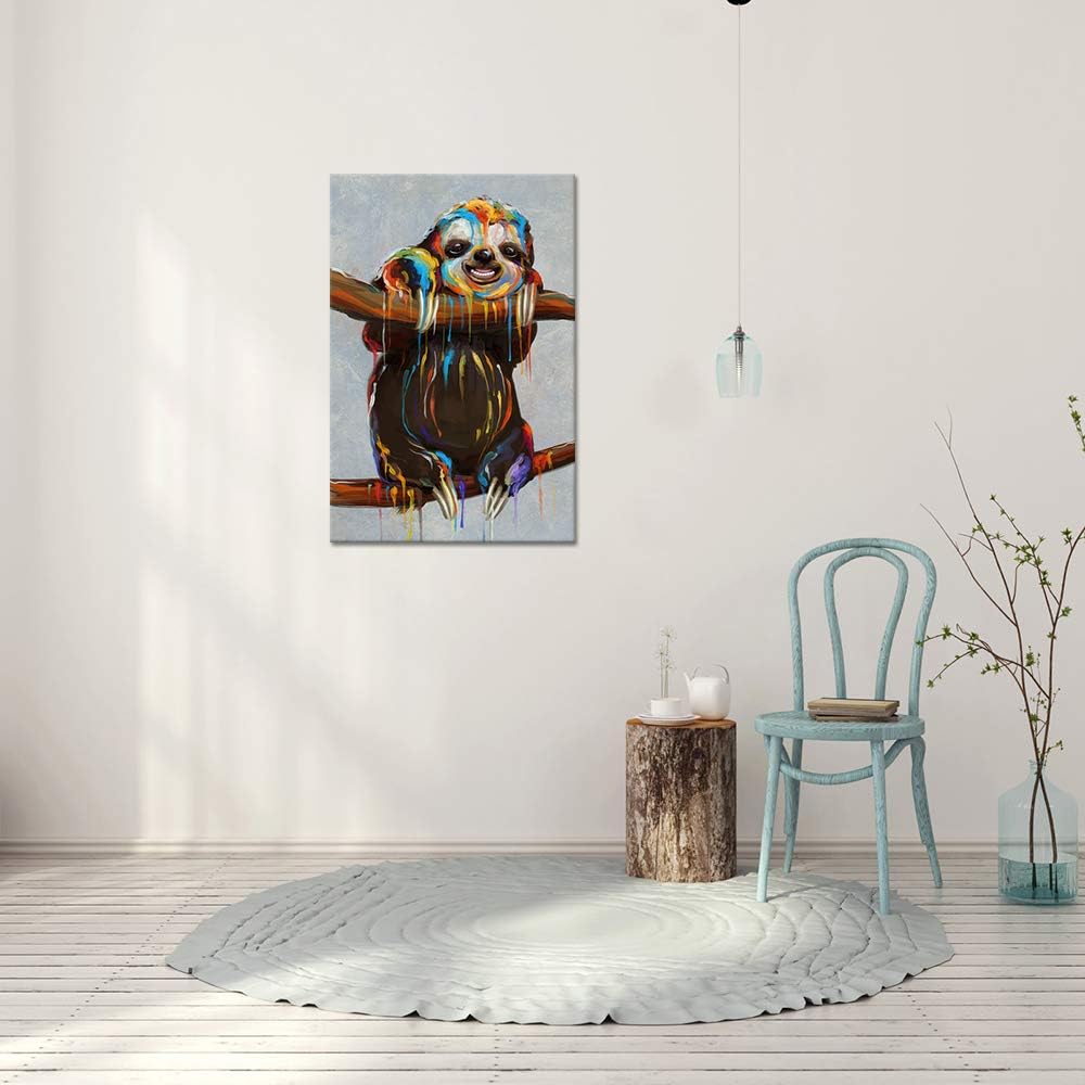 24x36 inches Colourful Sloth Canvas Wall Art Painting Print Q542