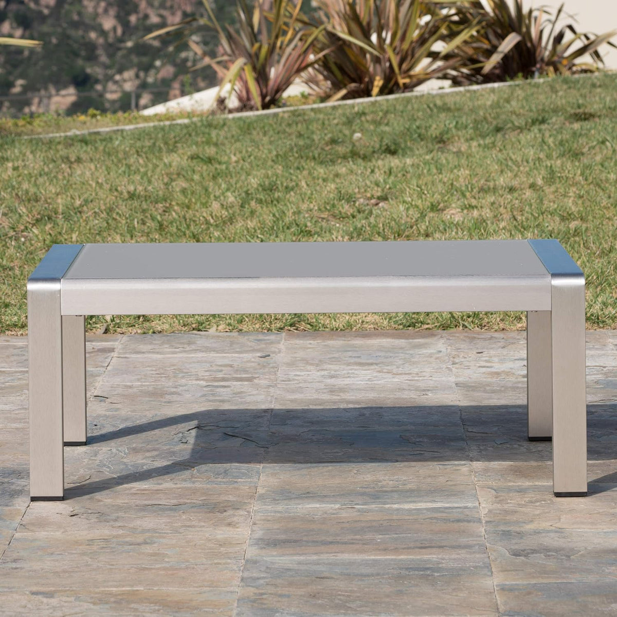 Silver Aluminum Coffee Table with Glass Top P224