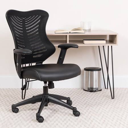 Black Mesh Executive Swivel Office Chair with LeatherSoft Seat and Adjustable Arms A2822