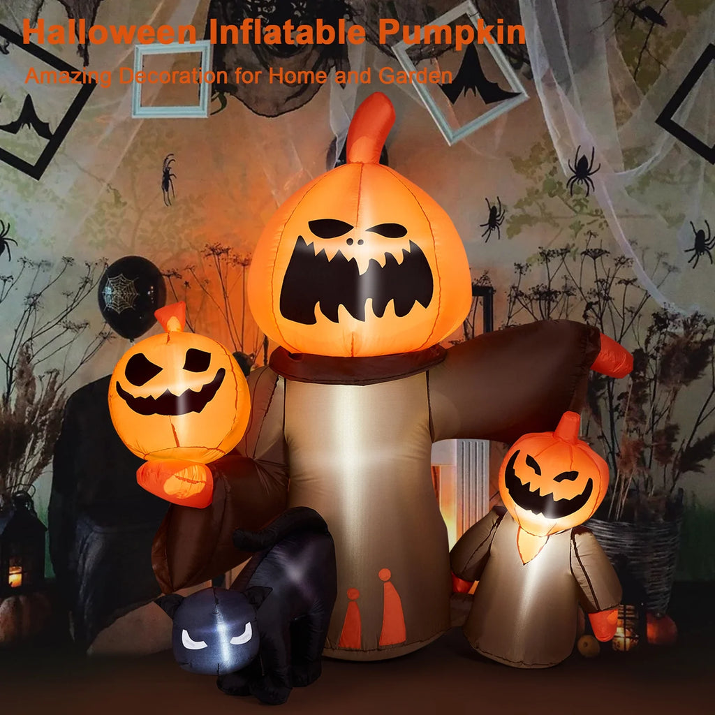Inflatable Halloween Pumpkin with Cats, Built-in LED Lights, Outdoor Decor R672178