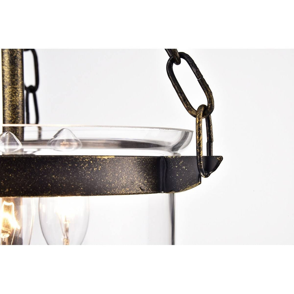 Antique Bronze 3-Light Glass Lantern Semi Flush Mount I15347
