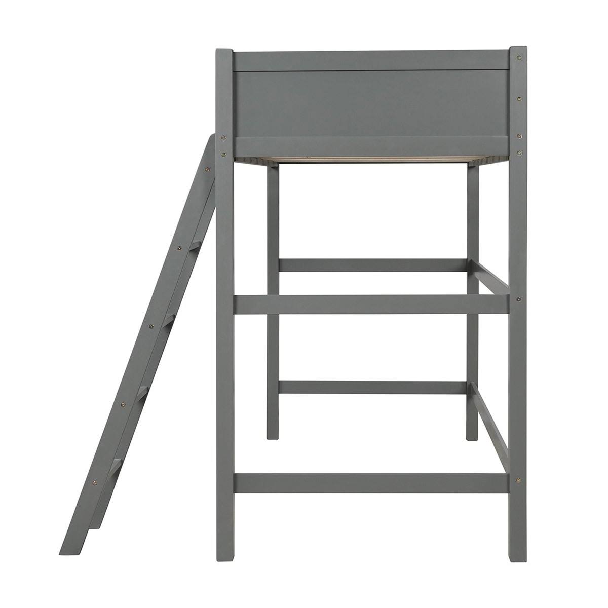 Grey Solid Wood Loft Bed with Angled Ladder K415