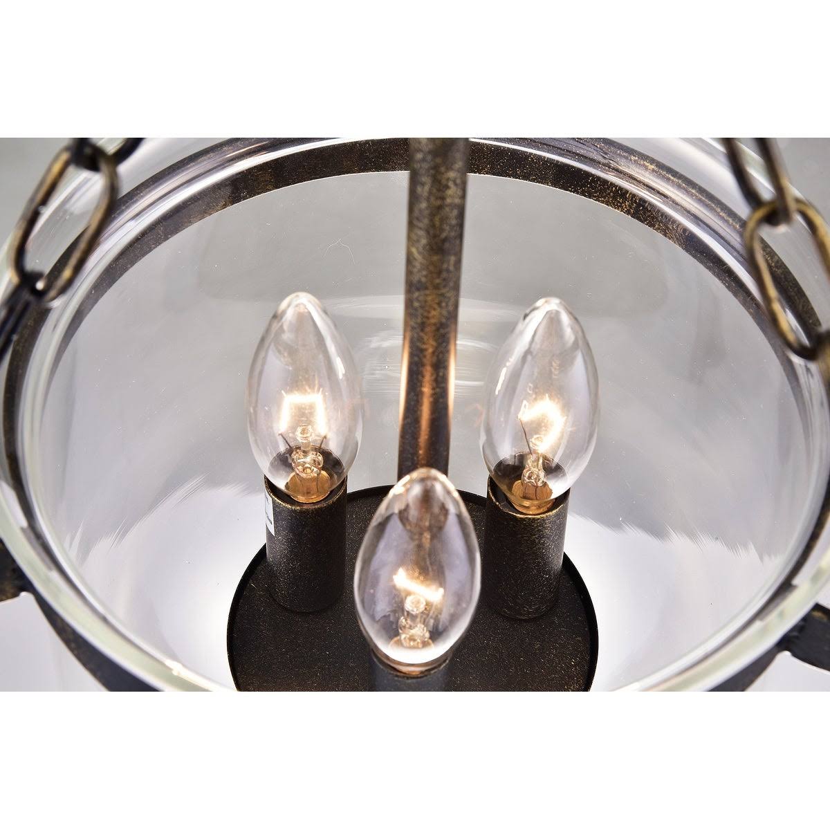 Antique Bronze 3-Light Glass Lantern Semi Flush Mount I15347