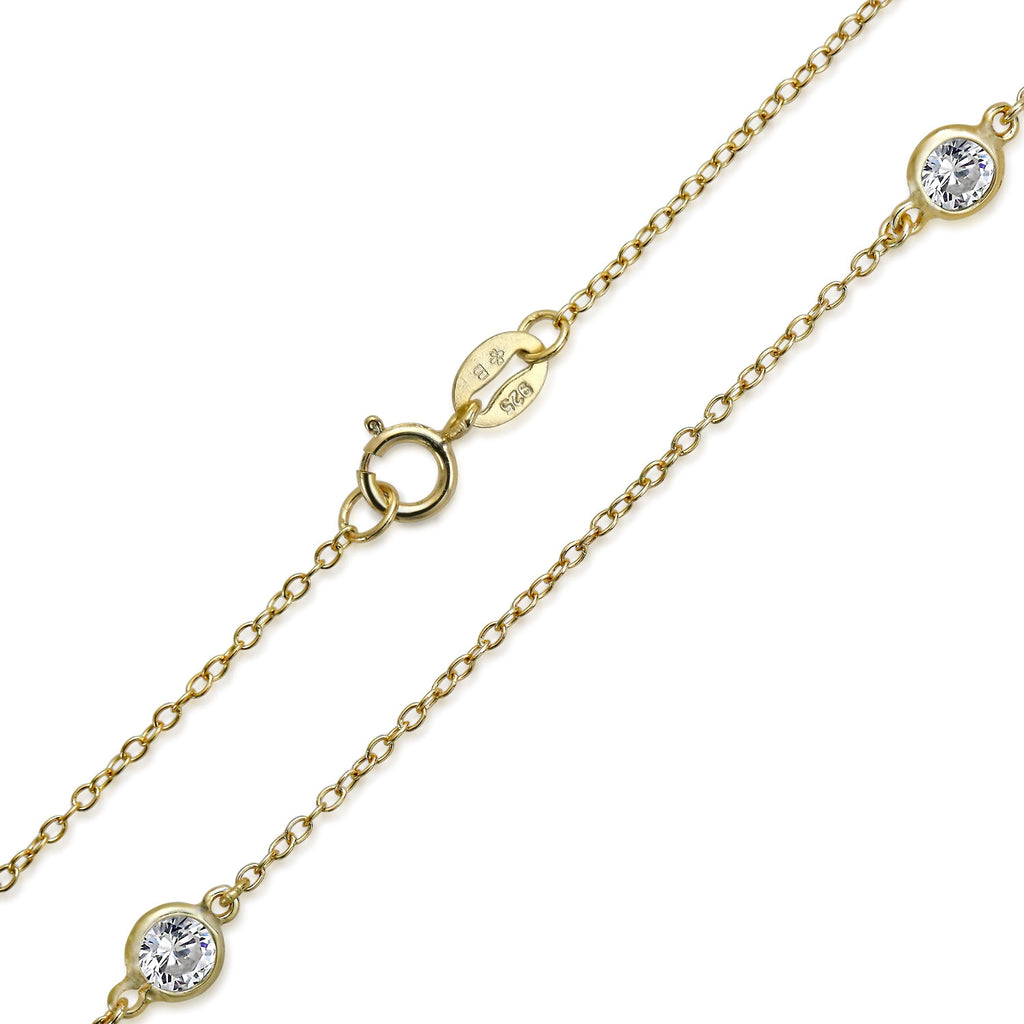 Gold Plated Sterling CZ Chain Layer Necklace V992
