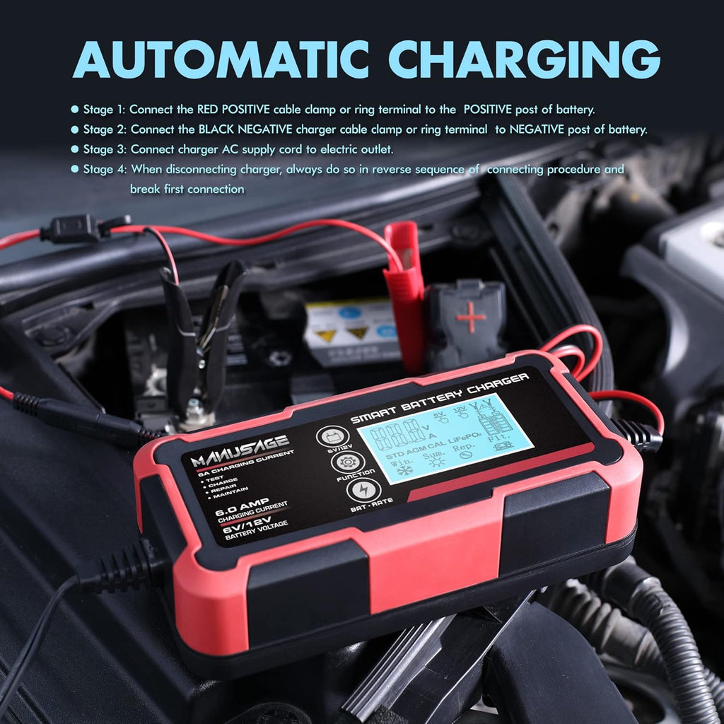 6V and 12V Portable Battery Charger Pack of 2 H63875